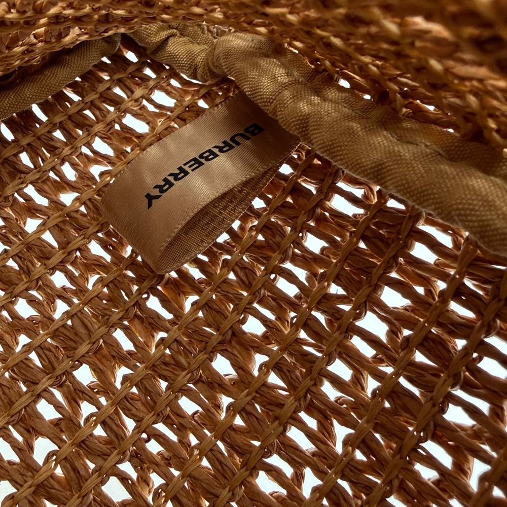 Burberry Woven Raffia Tote Bag Brown Tan Leather Logo Patch Shopper Beach Bag - Picture 3 of 9
